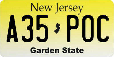 NJ license plate A35POC