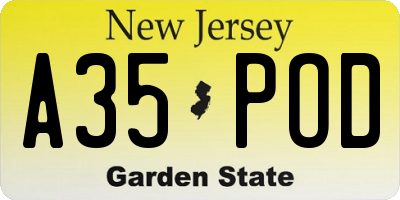 NJ license plate A35POD