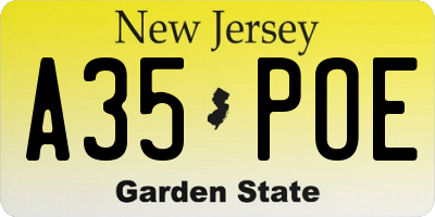 NJ license plate A35POE