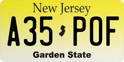 NJ license plate A35POF
