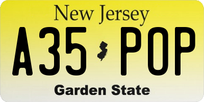NJ license plate A35POP