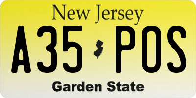 NJ license plate A35POS