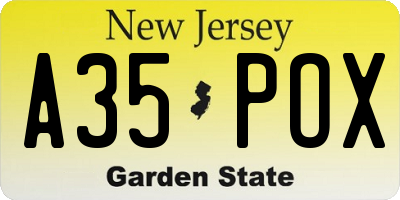 NJ license plate A35POX