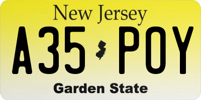 NJ license plate A35POY