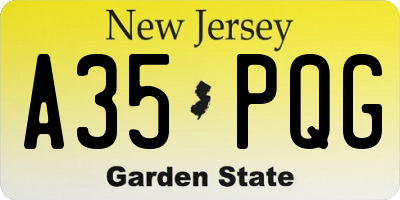 NJ license plate A35PQG