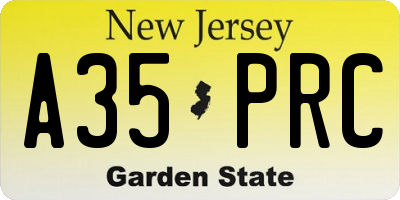 NJ license plate A35PRC