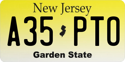 NJ license plate A35PTO