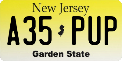 NJ license plate A35PUP