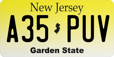 NJ license plate A35PUV