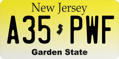 NJ license plate A35PWF