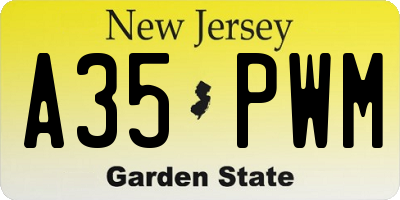 NJ license plate A35PWM