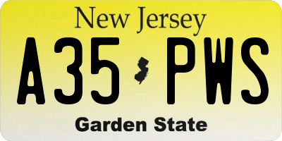 NJ license plate A35PWS