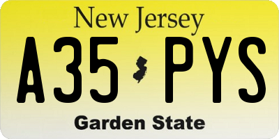 NJ license plate A35PYS