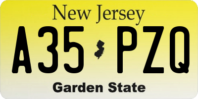 NJ license plate A35PZQ
