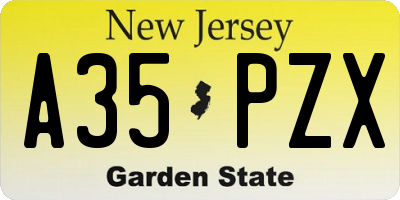 NJ license plate A35PZX