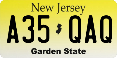 NJ license plate A35QAQ