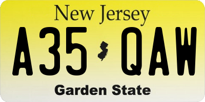 NJ license plate A35QAW