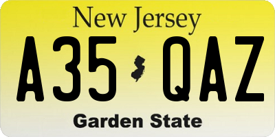 NJ license plate A35QAZ
