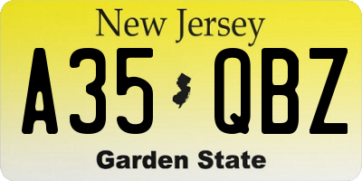NJ license plate A35QBZ