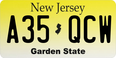 NJ license plate A35QCW