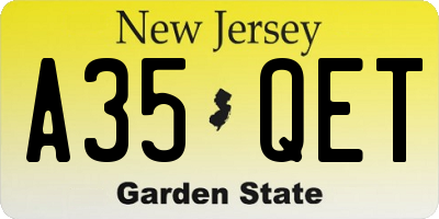 NJ license plate A35QET