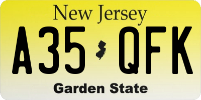 NJ license plate A35QFK