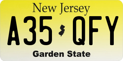 NJ license plate A35QFY