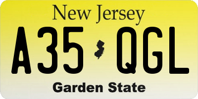 NJ license plate A35QGL