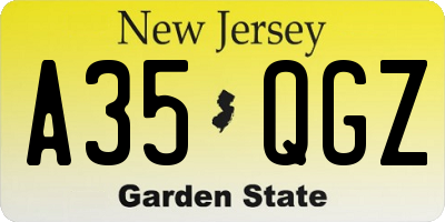 NJ license plate A35QGZ