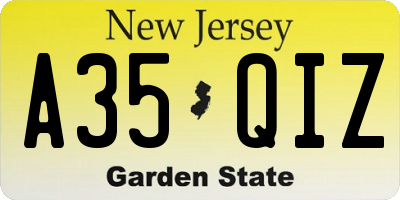 NJ license plate A35QIZ