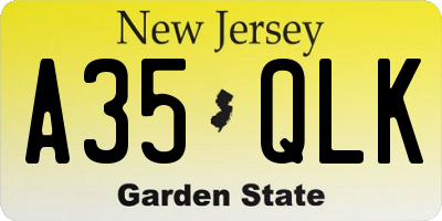 NJ license plate A35QLK