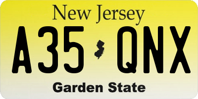 NJ license plate A35QNX