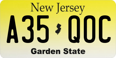 NJ license plate A35QOC