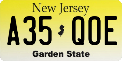 NJ license plate A35QOE