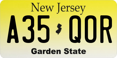NJ license plate A35QOR