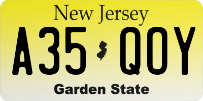 NJ license plate A35QOY