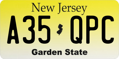 NJ license plate A35QPC