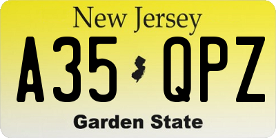 NJ license plate A35QPZ