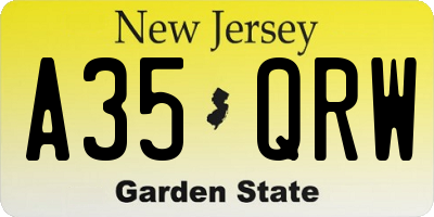 NJ license plate A35QRW