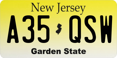 NJ license plate A35QSW