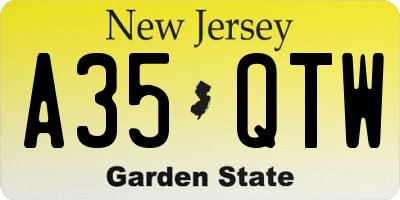 NJ license plate A35QTW