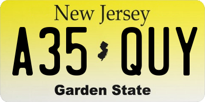 NJ license plate A35QUY
