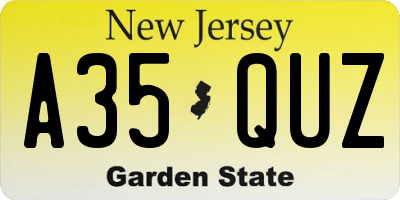 NJ license plate A35QUZ