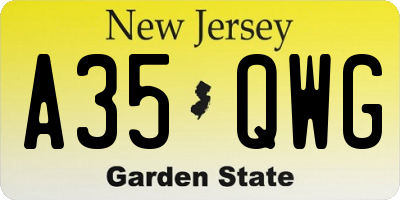 NJ license plate A35QWG