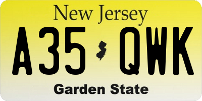 NJ license plate A35QWK
