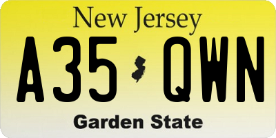 NJ license plate A35QWN