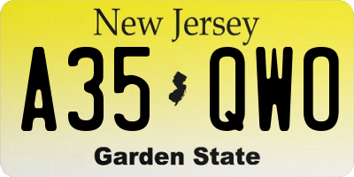 NJ license plate A35QWO