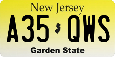 NJ license plate A35QWS