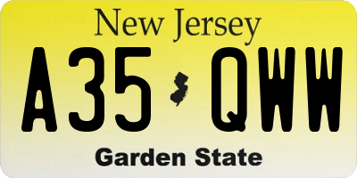 NJ license plate A35QWW