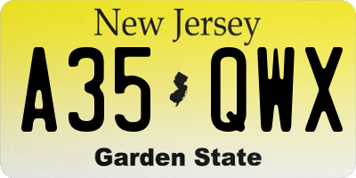NJ license plate A35QWX